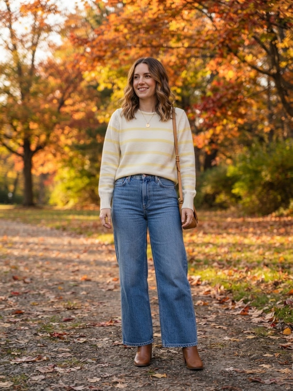 Gap Cream Pale Yellow Striped Cotton Crewneck Knit Sweater Large Coastal Prep